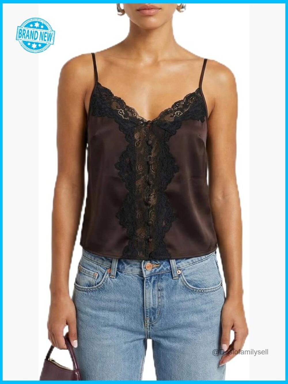 Satin Lace Trim V Neck Camisole Top Relaxed Fit Adjustable Straps